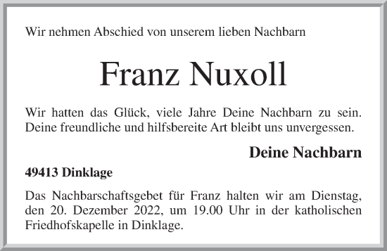 Anzeige von Franz Nuxoll von OM-Medien