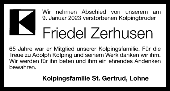 Anzeige von Friedel Zerhusen von OM-Medien