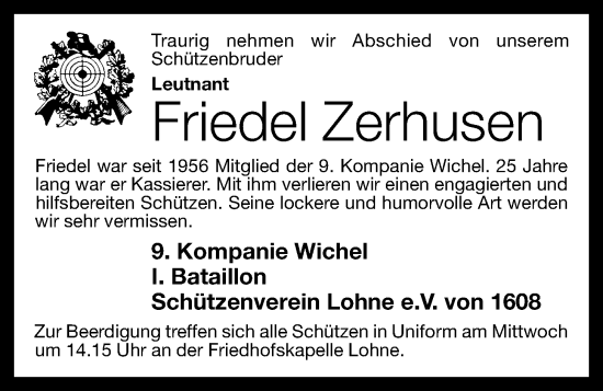 Anzeige von Friedel Zerhusen von OM-Medien