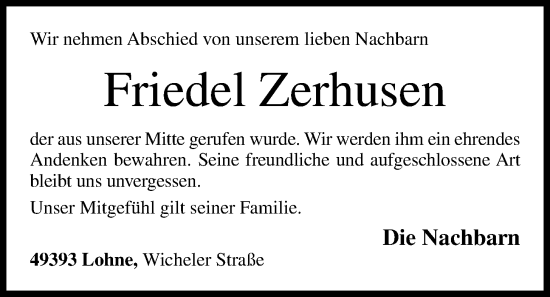 Anzeige von Friedel Zerhusen von OM-Medien