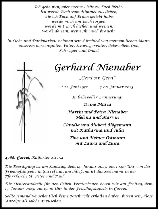 Anzeige von Gerhard Nienaber von OM-Medien