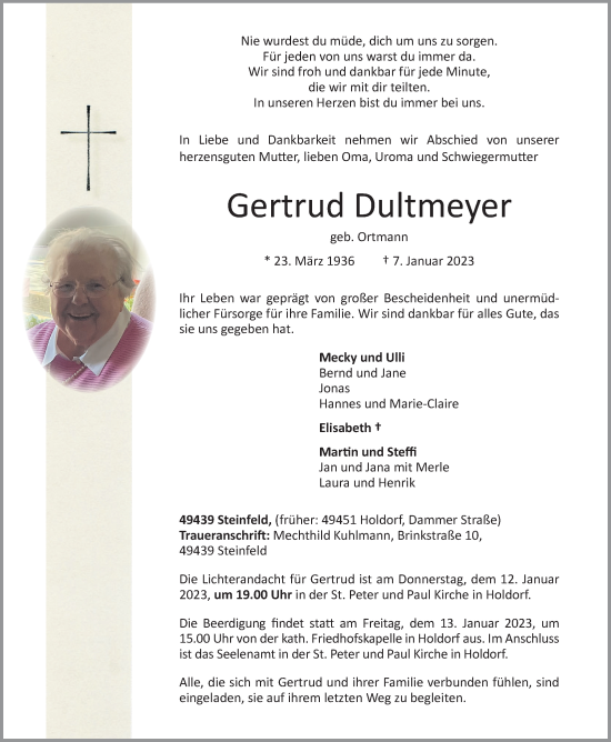 Anzeige von Gertrud Dultmeyer von OM-Medien
