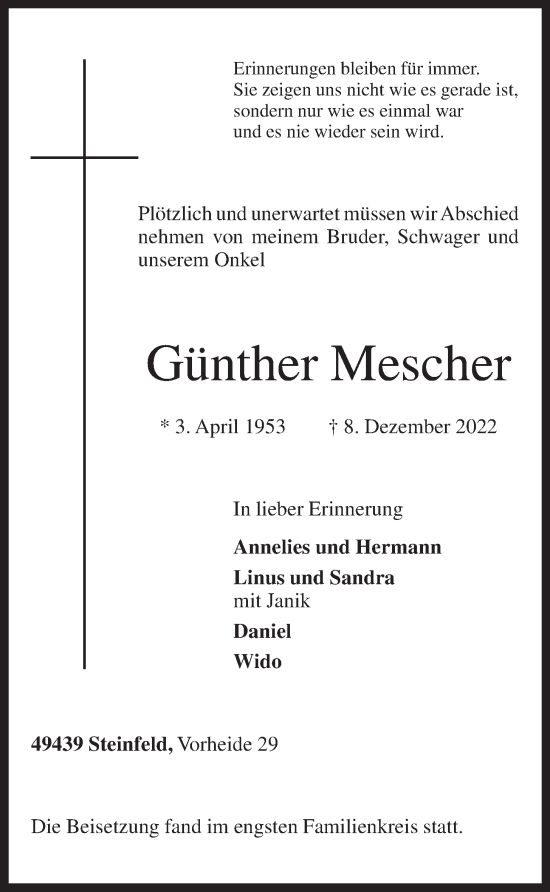 Anzeige von Günther Mescher von OM-Medien