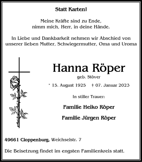 Anzeige von Hanna Röper von OM-Medien