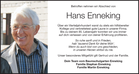 Anzeige von Hans Enneking von OM-Medien