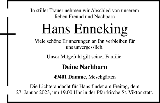 Anzeige von Hans Enneking von OM-Medien