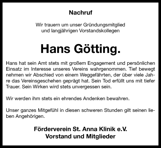 Anzeige von Hans Götting von OM-Medien