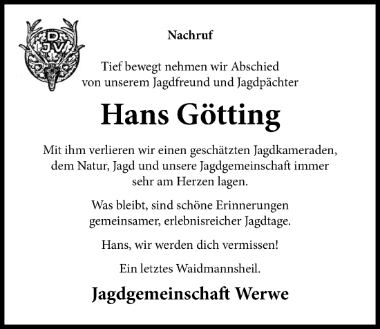 Anzeige von Hans Götting von OM-Medien
