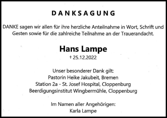 Anzeige von Hans Lampe von OM-Medien