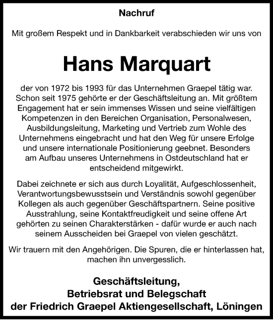 Anzeige von Hans Marquart von OM-Medien