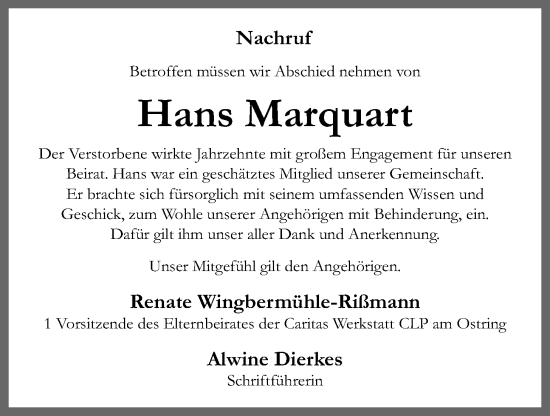Anzeige von Hans Marquart von OM-Medien