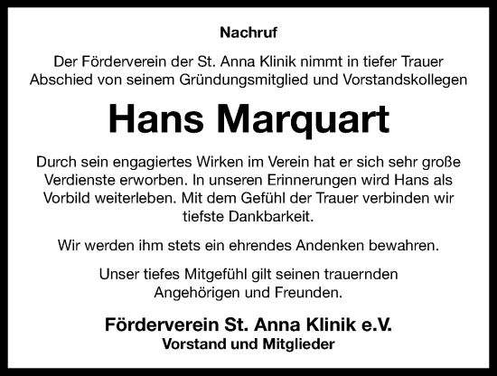 Anzeige von Hans Marquart von OM-Medien