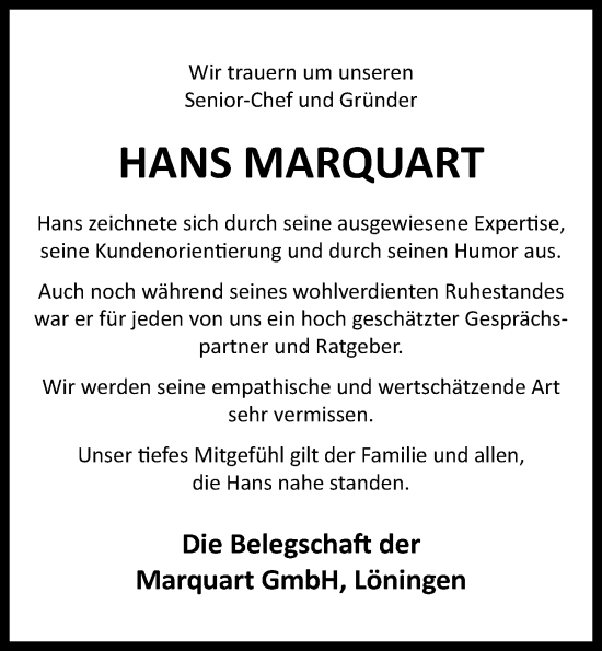 Anzeige von Hans Marquart von OM-Medien