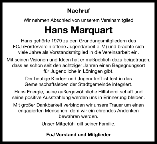 Anzeige von Hans Marquart von OM-Medien