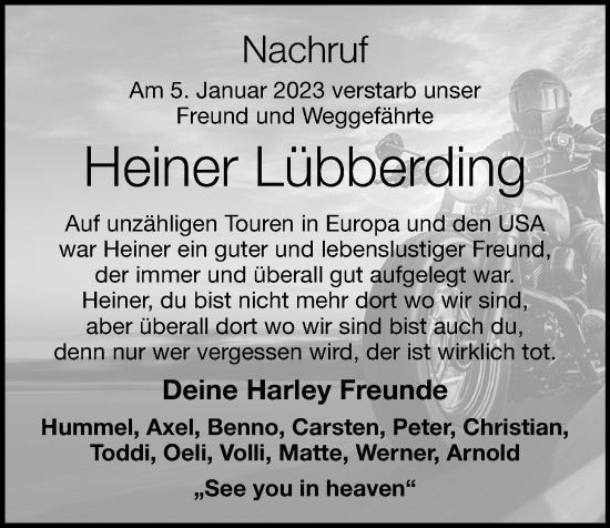 Anzeige von Heiner Lübberding von OM-Medien