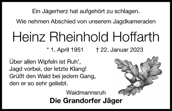 Anzeige von Heinz Rheinhold Hoffarth von OM-Medien