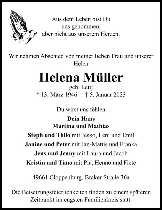 Anzeige von Helena Müller von OM-Medien