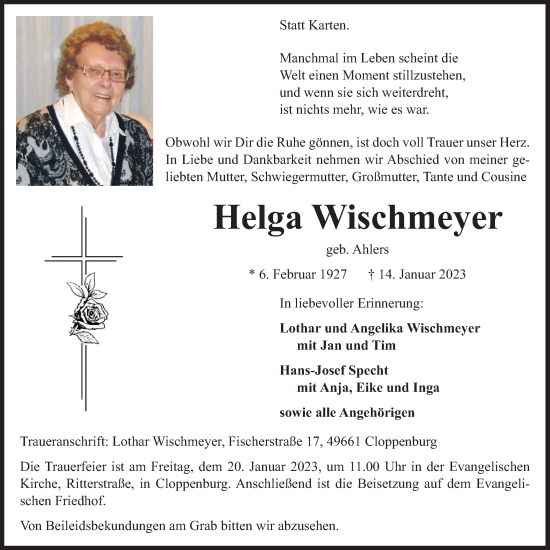 Anzeige von Helga Wischmeyer von OM-Medien