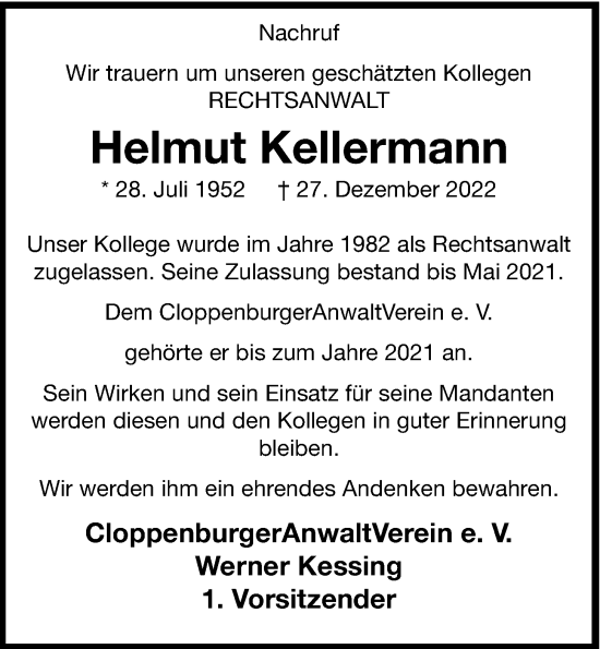 Anzeige von Helmut Kellermann von OM-Medien