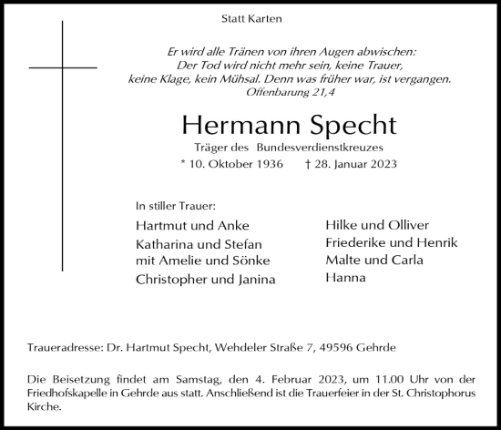 Anzeige von Hermann Specht von OM-Medien
