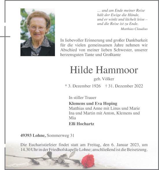 Anzeige von Hilde Hammoor von OM-Medien