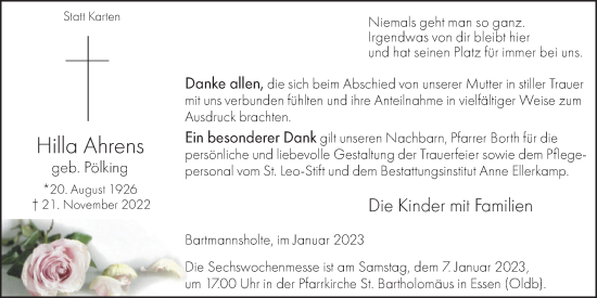 Anzeige von Hilla Ahrens von OM-Medien