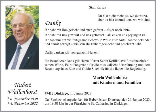 Anzeige von Hubert Wallenhorst von OM-Medien