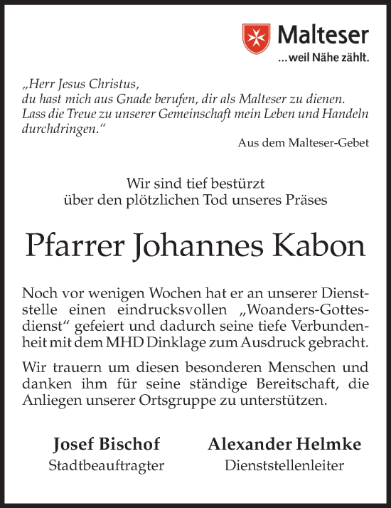 Anzeige von Johannes Kabon von OM-Medien