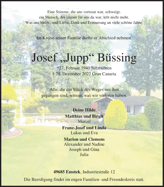 Anzeige von Josef Büssing von OM-Medien