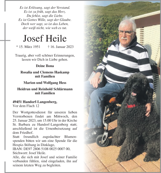 Anzeige von Josef Heile von OM-Medien