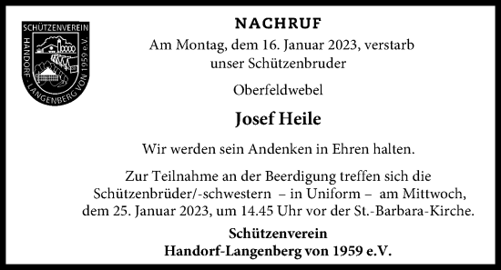 Anzeige von Josef Heile von OM-Medien