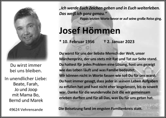 Anzeige von Josef Hömmen von OM-Medien