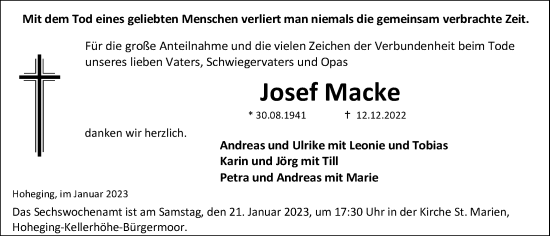 Anzeige von Josef Macke von OM-Medien