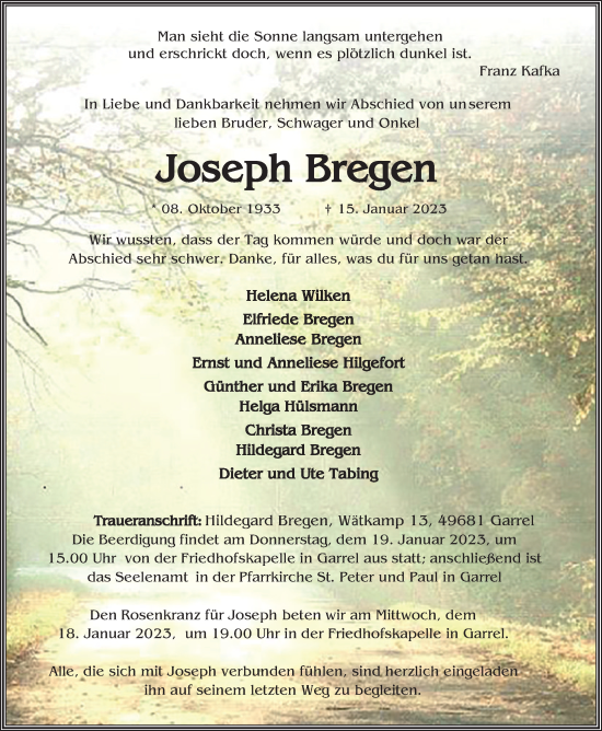 Anzeige von Joseph Bregen von OM-Medien