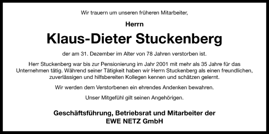 Anzeige von Klaus-Dieter Stuckenberg von OM-Medien