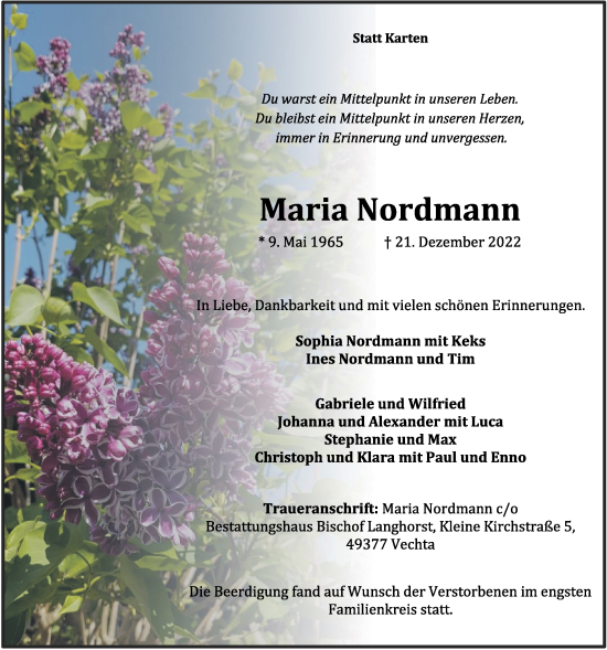 Anzeige von Maria Nordmann von OM-Medien