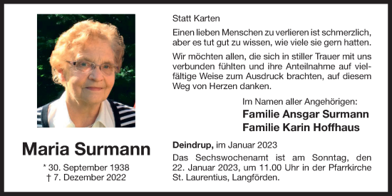 Anzeige von Maria Surmann von OM-Medien