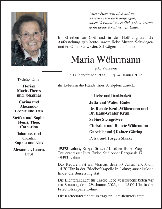 Anzeige von Maria Wöhrmann von OM-Medien
