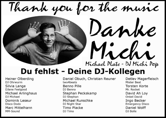 Anzeige von Michael Plate von OM-Medien