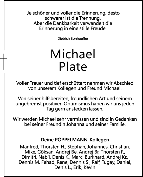 Anzeige von Michael Plate von OM-Medien