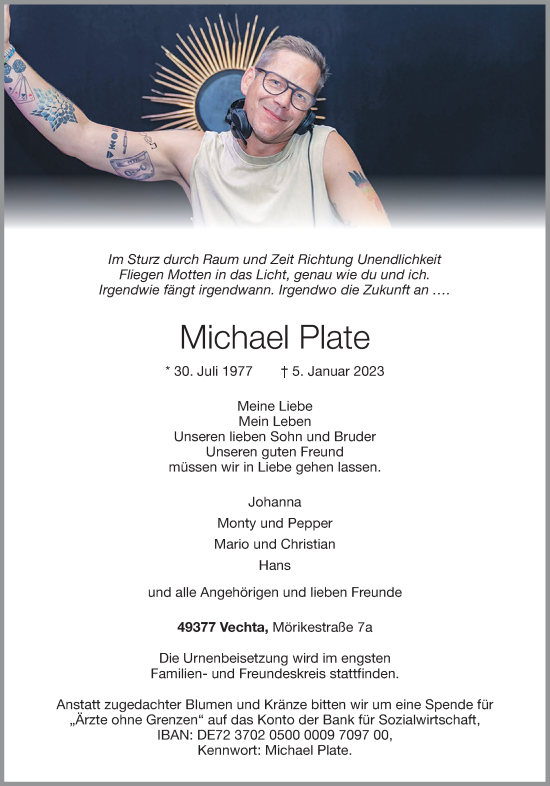 Anzeige von Michael Plate von OM-Medien