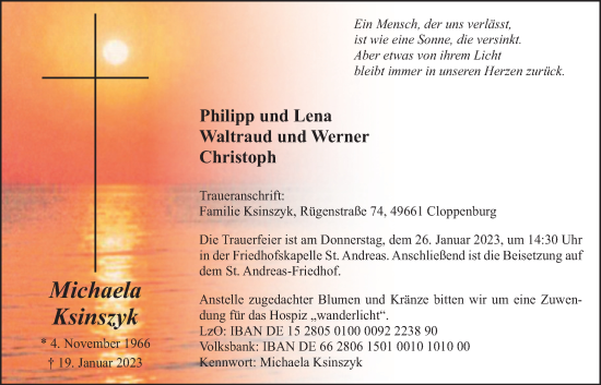 Anzeige von Michaela Ksinszyk von OM-Medien