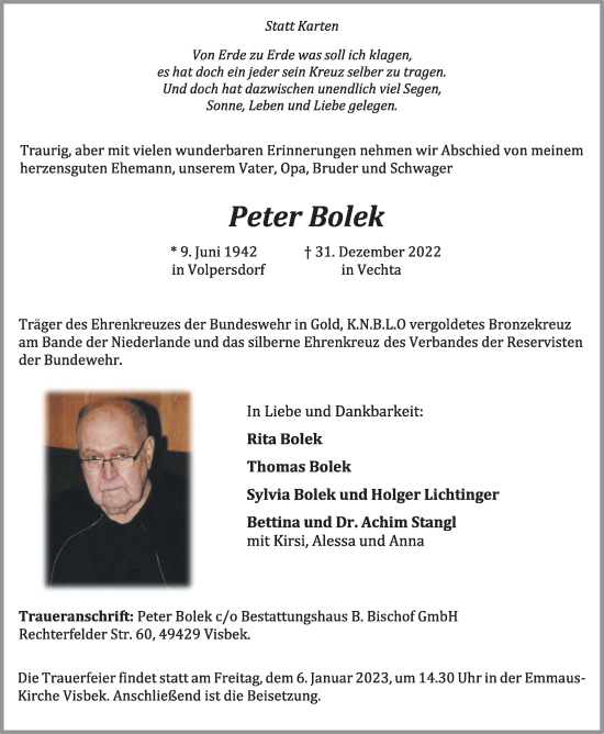 Anzeige von Peter Bolek von OM-Medien