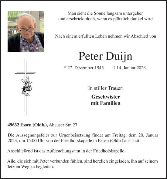 Anzeige von Peter Duijn von OM-Medien