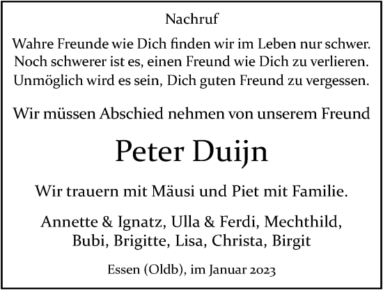 Anzeige von Peter Duijn von OM-Medien