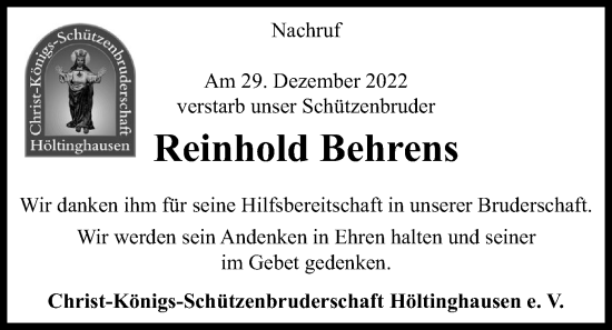 Anzeige von Reinhold Behrens von OM-Medien