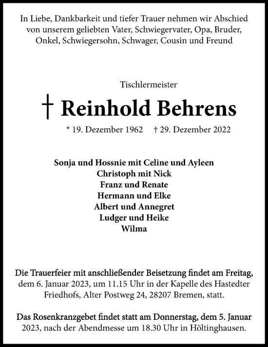 Anzeige von Reinhold Behrens von OM-Medien