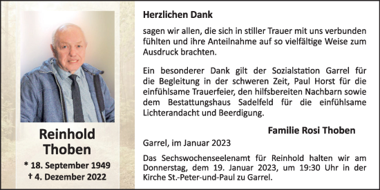 Anzeige von Reinhold Thoben von OM-Medien