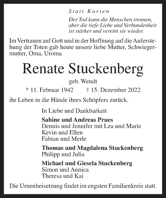 Anzeige von Renate Stuckenberg von OM-Medien