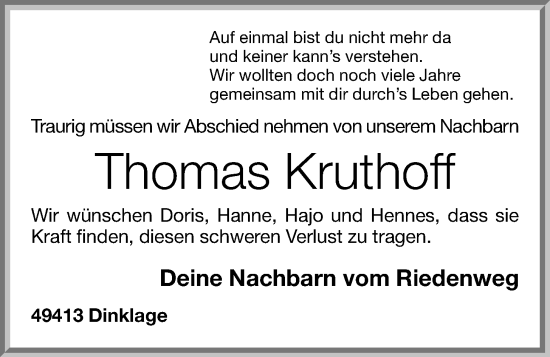Anzeige von Thomas Kruthoff von OM-Medien